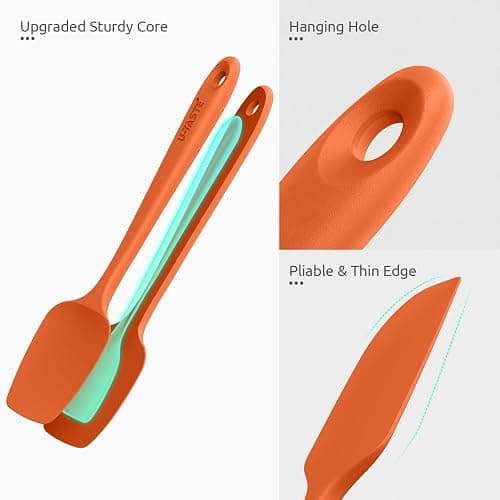 U-Taste Silicone Spatula Set: 600ºF High Heat Resistant, Seamless Food Grade Flexible Rubber Kitchen Cooking Mixing Baking Scraper for Nonstick Cookware Set of 3 (Orange) thumbnail 6