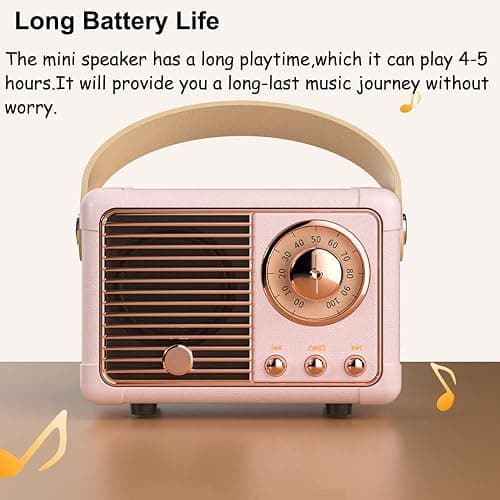 Baolira Retro Bluetooth Speaker, Portable Wireless Speaker with Crystal Clear Stereo Sound Rich Bass, Best Birthday Gifts Ideas for Women Teenage (Pink) thumbnail 4