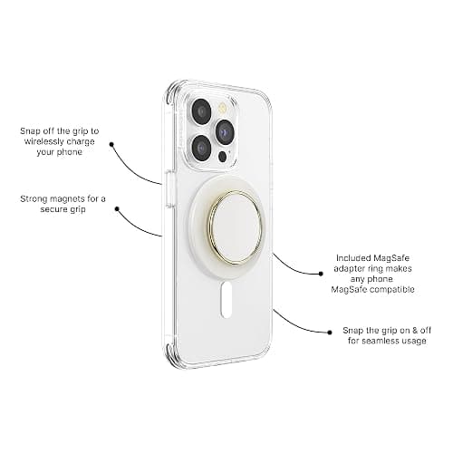 PopSockets Phone Grip for MagSafe with Kickstand, Magnetic Stand, Swappable Top, Secure Hold for iPhone MagSafe Cases, Phone & Tablet Grip, Cute PopSockets - Enamel Coconut Crème thumbnail 2