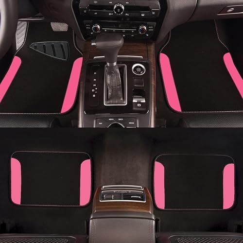 CAR PASS Rainbow Waterproof Universal Fit Faux Leather Car Carpet- Anti-Slip Nibbed Backing Floor Mats for SUV, Vans,Sedans,Trucks, Automotive Set of 4 for Women&Cute Girly (Black with Pink) thumbnail 3