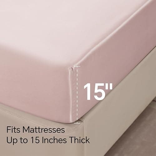 BEDELITE Satin Fitted Sheet & Pillowcases Set, Full Size, Pink, 3 Pieces | Luxury Soft Silk-Like Fitted Sheet Set, 15 Inch Deep Pocket, Elegant Smooth and Reduces Friction, Gentle on Hair and Skin thumbnail 5