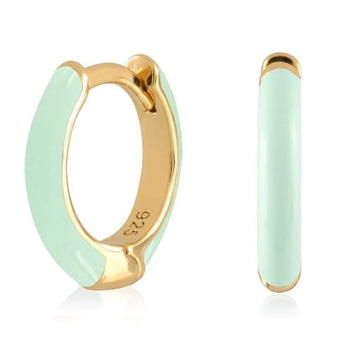 14K Gold Plated Sterling Silver Enamel Color Huggie Hoop Earrings for Women – Wide Range of Vibrant Color Options Available thumbnail 4