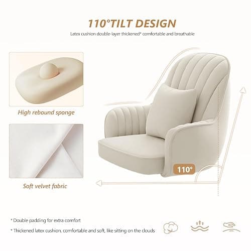 WXJHL Home Office Chair Velvet Vanity Chairs Cute Makeup Desk Chair with Wheels Mid Back Computer Chairs Height Adjustable Small Swivel Rolling Task Chair thumbnail 4