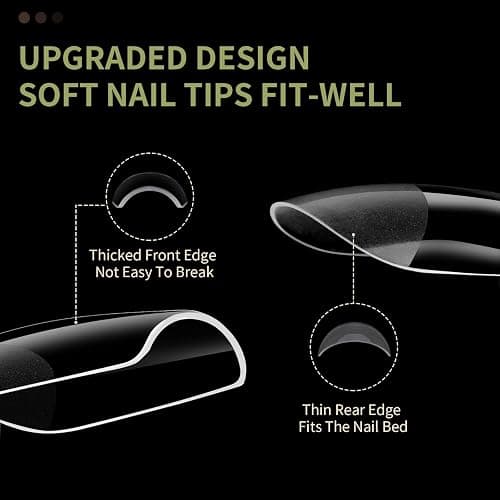 Nail Venares 500 Pcs Half Matte Tip for Gel & Acrylic Extensions, Pre-buff Clear False Nails thumbnail 3