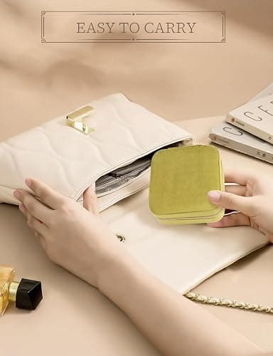 MFXIP Plush Velvet Travel Jewelry Case Small Jewelry Box Jewelry Organizer Storage Case Portable Jewelry Travel Case for Girls Womens Earring, Necklace, Rings,Bracelets with Mirror thumbnail 7