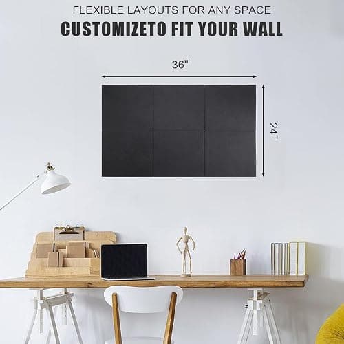 Large Cork Board Alternative 36" X 24" Bulletin Board - 6 Pack Removable Felt Wall Tiles with 15 pushpins, Large Cork Boards for Walls Cork Board for Office Pin Board Tack Board - Black thumbnail 2