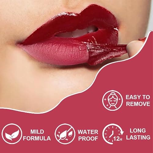 Peel Off Lip Liner Stains and Lip Oil for Women, Long Lasting Waterproof Matte Lip Tint Stains with Tweezer Kit, Transfer Proof, Easy to Use, Peel Off Liquid Lipstick for All Skin Types, #3 Red Brown thumbnail 4