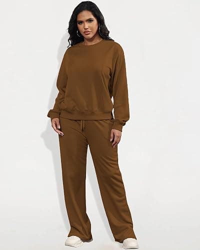 MOEENCN Women 2 Piece Outfits Sweatsuit Lounge Sets Casual Travel Sweatshirt And Wide Leg Tracksuit Matching Set thumbnail 2