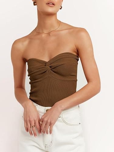 ANRABESS Tube Top for Women Summer Strapless Bandeau Knit Twist Knot Corset Crop Basic Tank Tops 2026 Vacation Beach Clothes thumbnail 7