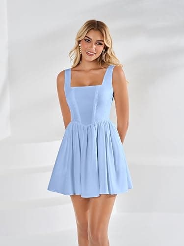 VKIHOC Women Summer Floral Mini Dress Smocked A Line Lace Graduation Casual Sundress with Pockets 2026 thumbnail 2