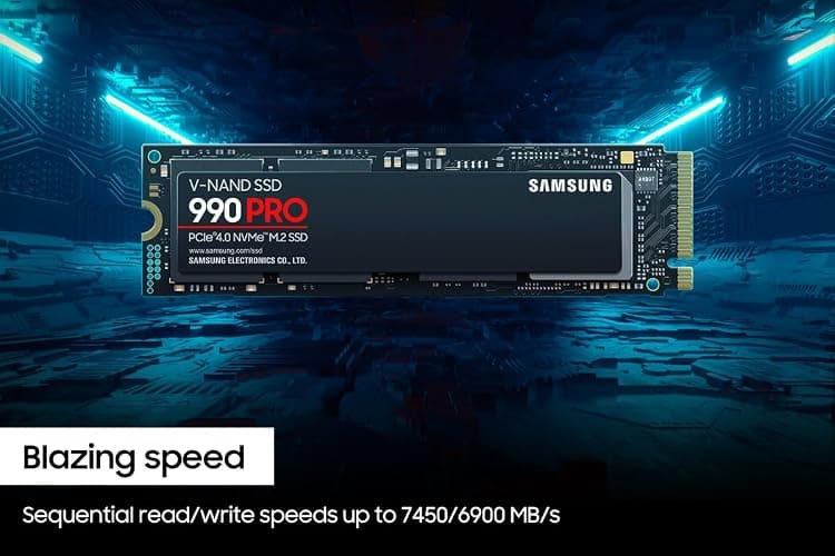 SAMSUNG 990 PRO SSD 1TB PCIe 4.0 M.2 2280 Internal Solid State Hard Drive, Seq. Read Speeds Up to 7,450 MB/s for High End Computing, Gaming, and Heavy Duty Workstations, MZ-V9P1T0B/AM thumbnail 2