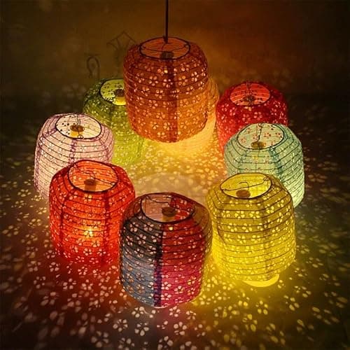 Set of 10 Paper Lanterns 6inches Variety Color Vibrant Paper Lanterns LED Lights, Hollow Out Hanging Paper Lanterns with Tassels Walking Sticks for Dinner Birthday Party Decor (Oval-Shaped) thumbnail 4