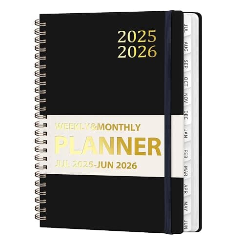 Daily Planner 2025-2026, July 2025 - June 2026 Planner, Hard Cover Calendar Planning Book with Tabs, Notes Pages, 6.3" x 8.4", Academic Weekly＆Monthly School Organizer for Students Teachers, Black - Black - Image 1