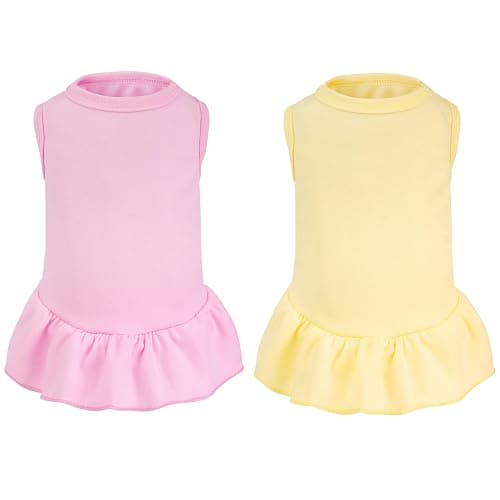 2 Pcs Dog Dresses Cat Skirt Solid Color Dog Clothes Summer Sleeveless Puppy Girl Clothes for Small Pet Dogs Cats (Yellow,Pink, Medium) - Image 1