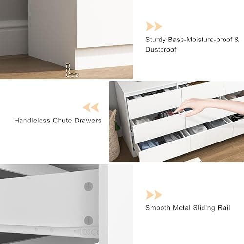 Vibe & Dine White Dresser 9 Drawer, Modern Long Dresser for Bedroom, Wood Chest of Drawers with Wide Storage for Living Room thumbnail 6