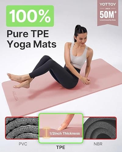 YOTTOY Yoga Mat，Extra Thick Yoga Mat (1/2inch),Professional TPE Exercise Mat,Non-Slip Workout Mat for Yoga, Pilates, Fitness, Barefoot Workouts, Home Gym Studio with Strap thumbnail 2