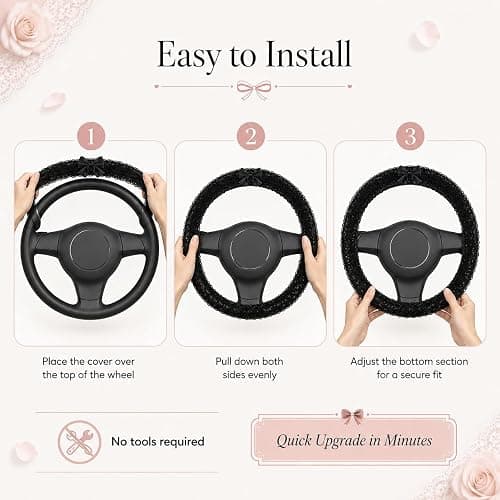 2027 Upgraded 15 Inch Lace Steering Wheel Cover Without Bow，B：O-Shape | Non-Slip Universal Fit Car Wheel Cover Fit, Elegant Bow-Knot Steering Wheel Cover, Stylish Car Interior Accessories thumbnail 6