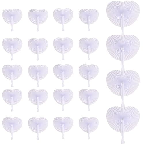 24 Stück Weiße Runde Handfächer Papierfächer Hochzeitsfächer, Fächer Hochzeit Papierfächer Herzförmiges Weiß Papierfächer, Hochzeitsdeko Fächer Weiß Handfächer Weiß Faltbar - Image 1
