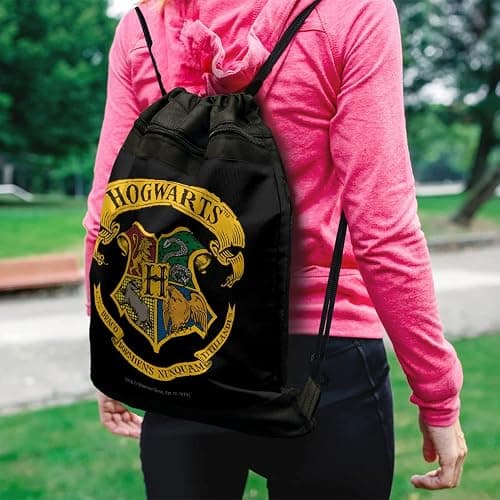 LOGOVISION Harry Potter Ilustrated Hogwart's Crest Drawstring Backpack Sports Bag Sackpack 17" x 13", Perfect for Gym, Yoga or Practice thumbnail 2
