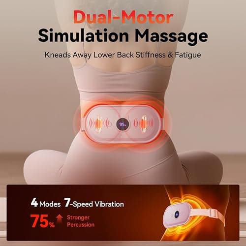 Portable Heating Pad for Period Cramps Relief Vibrating Menstrual Heating Belt for Women, Rechargeable Fast Heat with 7 Heat Levels and 7 Modes for Menstrual, Pain Relief for Back & Stomach - Pink thumbnail 6