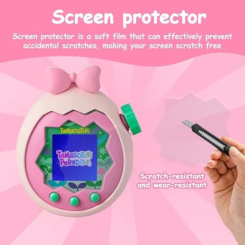 Seltureone for Tamagotchi Paradise Case with Cute Charm Lanyard and Two Screen Protectors, Scratch-Resistance Soft Silicone Bow Cover for Tamagotchi Paradise - Soft Pink thumbnail 4