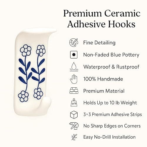 Indian Shelf 3 Hooks, 6 Strip Boho Decorative Adhesive Sticky Hooks for Wall Shower Loofah Holder No Damage Hanging Holder Drywall Hooks for Hanging Towel Hooks thumbnail 5