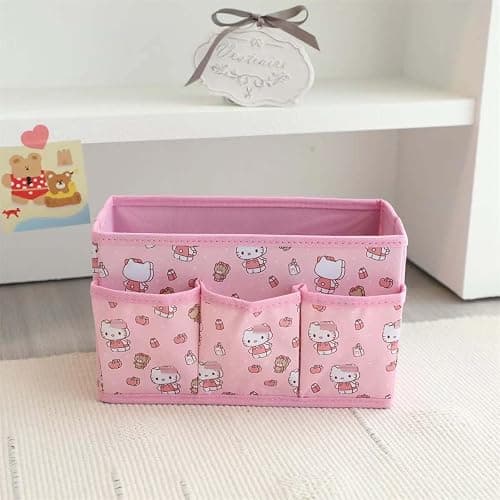 Saileg Kawaii Collapsible Storage Bin, 4 Grids Anime Storage Box Storage Basket Makeup Holder Office Desk Organizer Room Decor for makeup brush，lipstick，hair accessories... (Cat) thumbnail 2