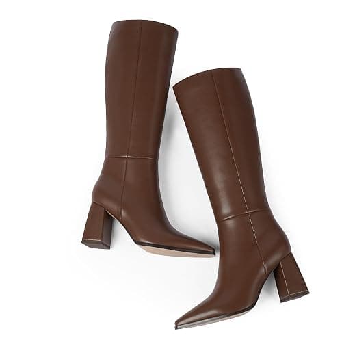 VIUGJNEX Knee High Boots for Women Chunky Heel Pointed Toe Fall High Heel Side Zipper Long Boots Dressy thumbnail 6