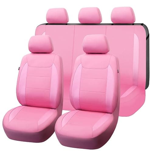 Flying Banner car seat Covers Protects Water Proof Faux Leather Carbon Fiber Fronts Rear Bench Covers (Pink Pink, Full Set - 8PCS) - Image 1