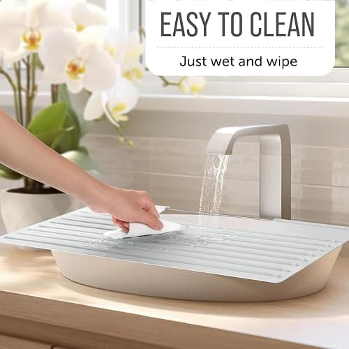 Maplefield Bathroom Sink Cover for Counter Space, Heat Resistant Silicone Sink Mat for Your Beauty Routine, Small Bathroom Space Saver Sink Cover for Makeup (Gray Large, 22 x 2 x 2 Inches) thumbnail 2