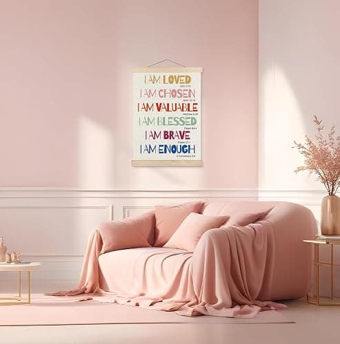 SPBL&L Boho Motivational Christian Wall Art Poster Hanger Frame, I Am Loved Bible Verse Positive Affirmation Hanging Canvas Pictures Prints Wall Decor for Kids Room Bedroom Nursery, 12x16 Inch thumbnail 4