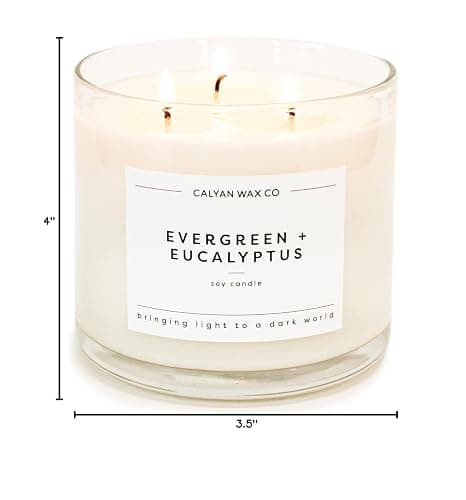 Calyan Wax Co. Evergreen & Eucalyptus 3 Wick Scented Candle - 43 Hour Burn - Luxury 3 Wick Soy Candles - Non Toxic Soy Wax Candles - Long Lasting Large Glass Jar Candle for Home - 14.9oz thumbnail 3