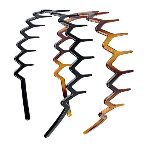 KALIYOTO Zig Zag Headbands - Recycled Plastic Wavy Hair Band with Teeth, Headbands for Women and Men, Classic 90s Hair Accessories, Black and Brown - 2 pcs thumbnail 8