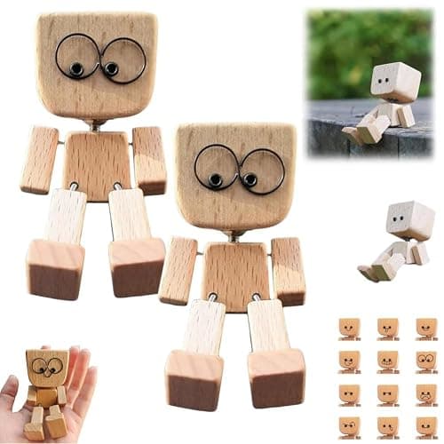 Charming Little Wooden Figure That Sways with 12pcs Magnetic Expressions, Funny Shaking Feet Wooden Man Figure, NEW Cute Car Dashboard Desktop Decor Ornaments - Image 1