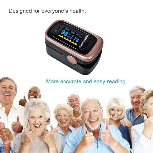 Oxygen Saturation Monitor, Wrinery Premium Pulse Oximeter Fingertip, Oxygen Monitor, O2 Saturation Monitor, OLED Portable Oximetry with Batteries, Lanyard (Rose gold-Royal black) thumbnail 8