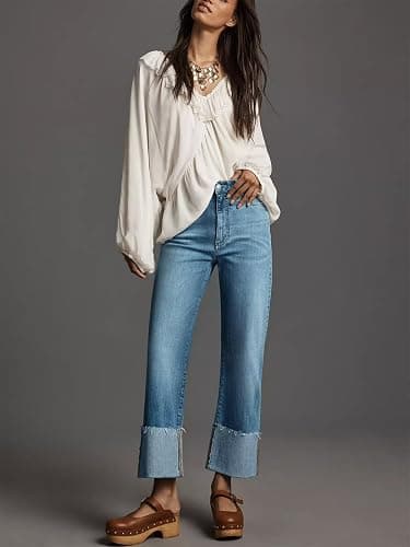 KUNMI Women's Wide Leg Jeans High Waisted Straight Leg Stretchy Denim Pants with Pockets thumbnail 2