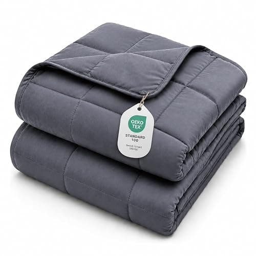 L'AGRATY Weighted Blanket for Adults 15lbs, 48"x72", Dark Grey Twin Full Size Heavy Throw Blanket, Cooling, Breathable, Microfiber with Glass Beads, Big, Washable, All-Season - Image 1