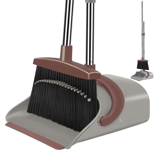 Ivandar Broom with Dustpan Combo Set, 50.6 inch Long Handle, Upright Standing Broom and Dustpan Set Quiet Cleaning Tool Sweep the Floor Dust pan Removes 4 Times More Pet Hair(Brown and Gray) - Image 1