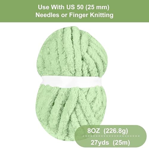 BSRHOME Chunky Chenille Yarn for Hand Knitting,Fluffy Soft Jumbo Yarn with Circular Needle & Crochet Hook,Super Bulky Big Yarn for Chunky Blanket,Large Thick Arm Knitting,1 Pack,Sage Green thumbnail 5
