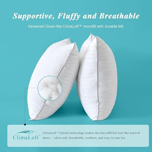 Ltinhome Bed Pillows Standard Size Set of 2-100% Cotton Cover, Down Alternative Gel Polyfill Filled, Twin Soft Medium Adjustable Hotel-Style Pillow Inserts, 20x26 Inch thumbnail 4