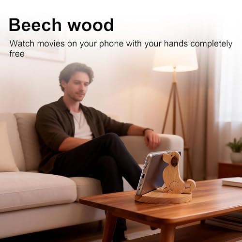 DYOUen Wooden Phone Holder Cute Dog Cellphone Cartoon Animal Cell Stand Creative Desk Ornament Universal Compatible thumbnail 3