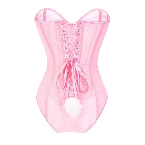 Womens Corset Bodysuit Lingerie Set with Bunny Ears Hair Band Exotic Bustiers Strapless Overbust Shapewear thumbnail 3