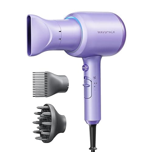 Wavytalk Blow Dryer with Diffuser, Blown Away Ionic Hair Dryer for Curly Hair with Comb, 1875W Fast Drying Blow Dryer with Ceramic Technology, 3 Attachments for All Hair Types, Light and Quiet, Purple - Image 1