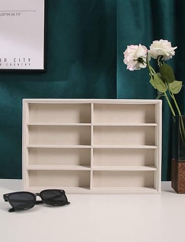 Coward Sunglass Organizer, Beige Velvet Glasses Trays - Eyeglasses Watches Jewelry Display - Men Women (8 Grids) thumbnail 2
