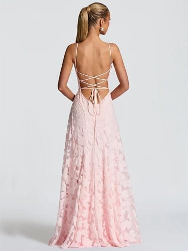 Mollyevers Spaghetti Strap Bridesmaid Dresses for Women Long Maxi Jacquard Formal Wedding Guest Dress thumbnail 2