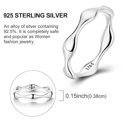 Hapour 925 Sterling Silver Ring for Women, Simple Statement Eternity Rings Modern Geometric Everyday Unique Wedding Band Stackable Rings 6-9 thumbnail 4
