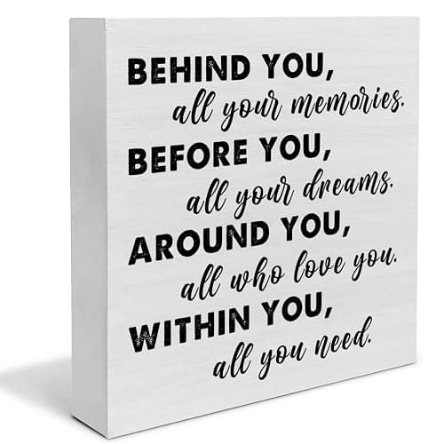 Graduation Quote Wood Box Sign Decor Desk Sign Positive Behind You All Your Memories Wooden Box Block Sign Rustic Home Shelf Wall Decoration Grad Gift - Image 1