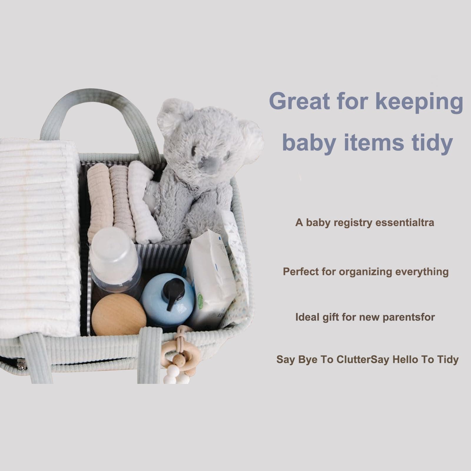 Baby Nappy Caddy Diaper Caddy Organizer, Baby Storage Basket for Diapers and Wipes, with Removable Inserts Nursery Storage Basket, Baby Shower Basket, 38 x25 x18 CM (Mint) thumbnail 5