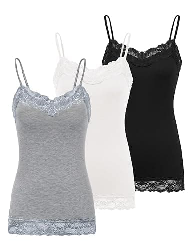 Kate Kasin Women's Adjustable Spaghetti Strap Lace Trim Cami Tunic Tank Top 3PACK - Image 1