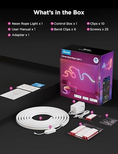 Govee RGBIC Neon Lights, LED Smart Neon Rope Light 2 Works with Matter, Alexa, Google Assistant, Custom DIY Neon Strip Lights for Bedroom and Wall Decor, Softer Material, 9.8ft, White thumbnail 9